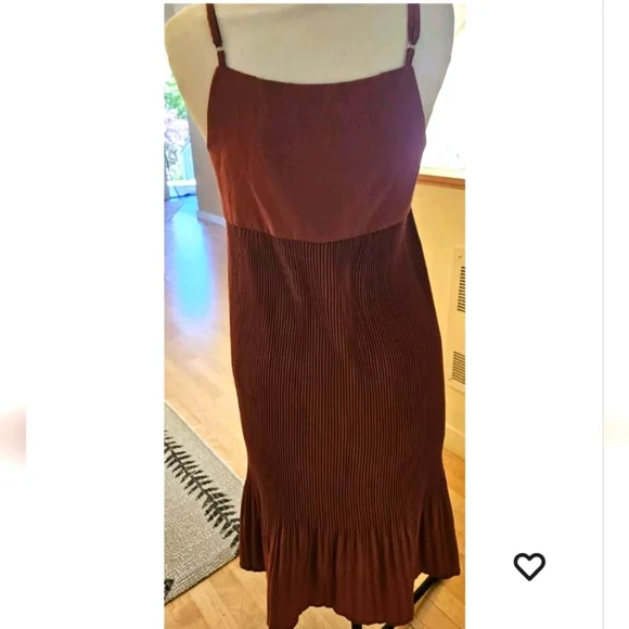 Burgundy Sundress Adjustable Spaghetti-Strap Below Knee Ribbed Bottom Ruffle - Picture 6 of 6